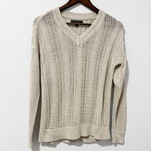 Banana Republic Factory Womens Oatmeal Open‎ Knit V-neck Sweater XS Lightweight